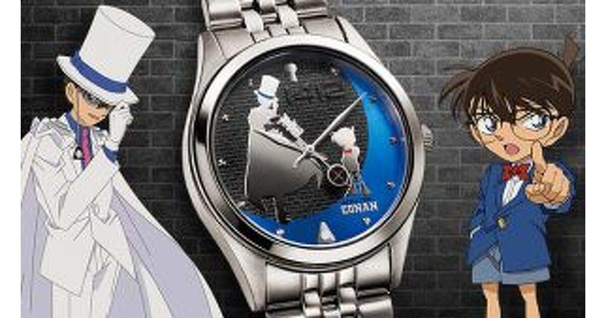 ★怪盗キッドファンへも 美品★モルニヤ ★黒文字盤 トランプ柄 腕時計 メンズ コナンVS怪盗キッドの熱い追跡が文字盤上で幕を開ける！ 『名探偵